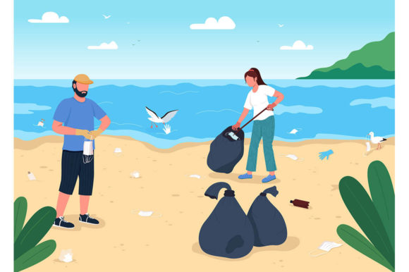 Cleaning Beach from Covid Rubbish