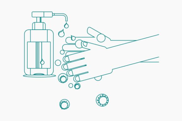 Sanitizing Hands in Outline Style